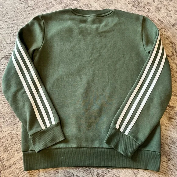 Adidas Women's Green Crewneck Sweater with White Stripes - Picture 2 of 2